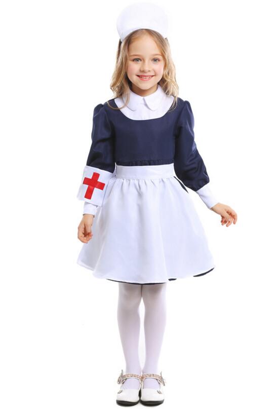 F68165 Little Girls Nurse Cosplay Costume Halloween Party Dress Up Costumes